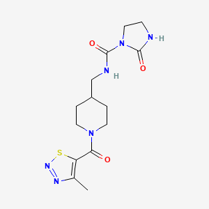molecular formula C14H20N6O3S B2660372 N-((1-(4-methyl-1,2,3-thiadiazole-5-carbonyl)piperidin-4-yl)methyl)-2-oxoimidazolidine-1-carboxamide CAS No. 1797971-69-7