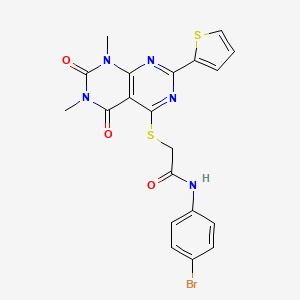 molecular formula C20H16BrN5O3S2 B2660377 N-(4-bromophenyl)-2-((6,8-dimethyl-5,7-dioxo-2-(thiophen-2-yl)-5,6,7,8-tetrahydropyrimido[4,5-d]pyrimidin-4-yl)thio)acetamide CAS No. 847191-71-3