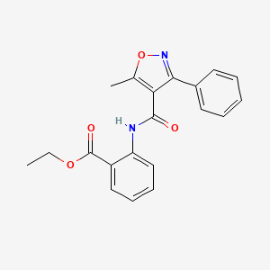 molecular formula C20H18N2O4 B2660389 Ethyl 2-{[(5-methyl-3-phenyl-4-isoxazolyl)carbonyl]amino}benzenecarboxylate CAS No. 544457-76-3