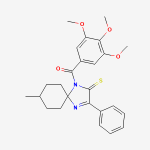 molecular formula C25H28N2O4S B2660391 8-Methyl-3-phenyl-1-(3,4,5-trimethoxybenzoyl)-1,4-diazaspiro[4.5]dec-3-ene-2-thione CAS No. 899917-12-5