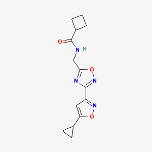 molecular formula C14H16N4O3 B2660392 N-((3-(5-cyclopropylisoxazol-3-yl)-1,2,4-oxadiazol-5-yl)methyl)cyclobutanecarboxamide CAS No. 1904304-87-5