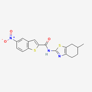 molecular formula C17H15N3O3S2 B2660427 N-(6-methyl-4,5,6,7-tetrahydro-1,3-benzothiazol-2-yl)-5-nitro-1-benzothiophene-2-carboxamide CAS No. 391867-32-6