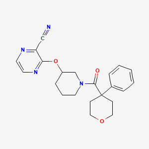 molecular formula C22H24N4O3 B2660455 3-((1-(4-phenyltetrahydro-2H-pyran-4-carbonyl)piperidin-3-yl)oxy)pyrazine-2-carbonitrile CAS No. 2034229-98-4