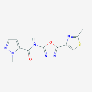 molecular formula C11H10N6O2S B2660462 1-methyl-N-(5-(2-methylthiazol-4-yl)-1,3,4-oxadiazol-2-yl)-1H-pyrazole-5-carboxamide CAS No. 1286718-54-4