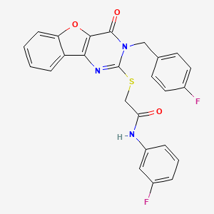 molecular formula C25H17F2N3O3S B2660478 2-{[3-(4-fluorobenzyl)-4-oxo-3,4-dihydro[1]benzofuro[3,2-d]pyrimidin-2-yl]thio}-N-(3-fluorophenyl)acetamide CAS No. 866873-66-7