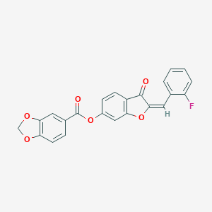 molecular formula C23H13FO6 B266052 2-(2-Fluorobenzylidene)-3-oxo-2,3-dihydro-1-benzofuran-6-yl 1,3-benzodioxole-5-carboxylate 