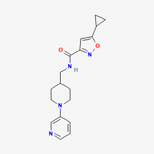 molecular formula C18H22N4O2 B2660523 5-cyclopropyl-N-((1-(pyridin-3-yl)piperidin-4-yl)methyl)isoxazole-3-carboxamide CAS No. 2034378-63-5
