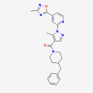molecular formula C25H26N6O2 B2660525 (4-benzylpiperidino){5-methyl-1-[4-(3-methyl-1,2,4-oxadiazol-5-yl)-2-pyridyl]-1H-pyrazol-4-yl}methanone CAS No. 1251707-96-6