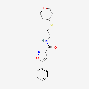 molecular formula C17H20N2O3S B2660541 5-phenyl-N-(2-((tetrahydro-2H-pyran-4-yl)thio)ethyl)isoxazole-3-carboxamide CAS No. 1904232-12-7