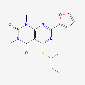 molecular formula C16H18N4O3S B2660545 5-(sec-butylthio)-7-(furan-2-yl)-1,3-dimethylpyrimido[4,5-d]pyrimidine-2,4(1H,3H)-dione CAS No. 863003-56-9