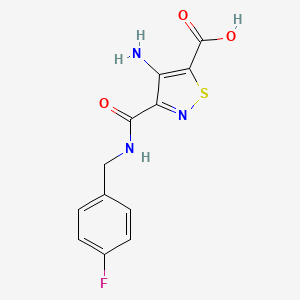 molecular formula C12H10FN3O3S B2660570 4-Amino-3-[(4-fluorobenzyl)carbamoyl]-1,2-thiazole-5-carboxylic acid CAS No. 1325307-14-9