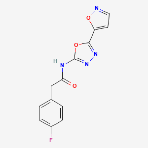 molecular formula C13H9FN4O3 B2660625 2-(4-fluorophenyl)-N-(5-(isoxazol-5-yl)-1,3,4-oxadiazol-2-yl)acetamide CAS No. 946281-68-1