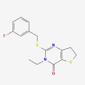 molecular formula C15H15FN2OS2 B2660697 3-Ethyl-2-[(3-fluorophenyl)methylsulfanyl]-6,7-dihydrothieno[3,2-d]pyrimidin-4-one CAS No. 887225-37-8