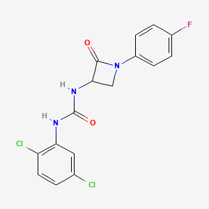 molecular formula C16H12Cl2FN3O2 B2660716 1-(2,5-Dichlorophenyl)-3-[1-(4-fluorophenyl)-2-oxoazetidin-3-yl]urea CAS No. 1796897-52-3