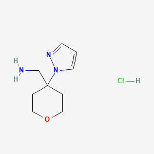 molecular formula C9H16ClN3O B2660750 (4-Pyrazol-1-yloxan-4-yl)methanamine;hydrochloride CAS No. 2580249-77-8