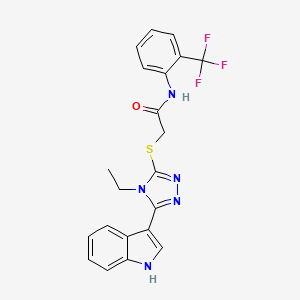 molecular formula C21H18F3N5OS B2660766 2-((4-ethyl-5-(1H-indol-3-yl)-4H-1,2,4-triazol-3-yl)thio)-N-(2-(trifluoromethyl)phenyl)acetamide CAS No. 852143-93-2