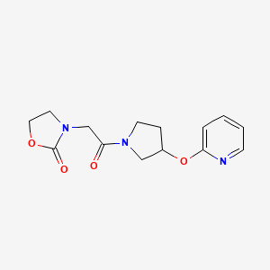 molecular formula C14H17N3O4 B2660802 3-(2-氧代-2-(3-(吡啶-2-基氧基)吡咯啉-1-基)乙基)噁唑烷-2-酮 CAS No. 1904098-17-4