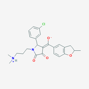 molecular formula C25H27ClN2O4 B266082 (E)-{2-(3-chlorophenyl)-1-[3-(dimethylammonio)propyl]-4,5-dioxopyrrolidin-3-ylidene}(2-methyl-2,3-dihydro-1-benzofuran-5-yl)methanolate 