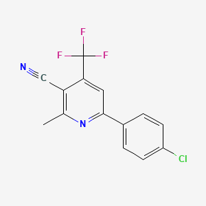 molecular formula C14H8ClF3N2 B2660821 6-(4-Chlorophenyl)-2-methyl-4-(trifluoromethyl)pyridine-3-carbonitrile CAS No. 200879-66-9