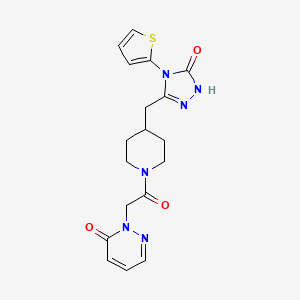 molecular formula C18H20N6O3S B2660822 2-(2-oxo-2-(4-((5-oxo-4-(thiophen-2-yl)-4,5-dihydro-1H-1,2,4-triazol-3-yl)methyl)piperidin-1-yl)ethyl)pyridazin-3(2H)-one CAS No. 2034232-65-8