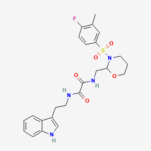 molecular formula C24H27FN4O5S B2660827 N1-(2-(1H-indol-3-yl)ethyl)-N2-((3-((4-fluoro-3-methylphenyl)sulfonyl)-1,3-oxazinan-2-yl)methyl)oxalamide CAS No. 872724-96-4