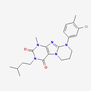 molecular formula C21H26ClN5O2 B2660834 9-(3-chloro-4-methylphenyl)-1-methyl-3-(3-methylbutyl)-6,7,8,9-tetrahydropyrimido[2,1-f]purine-2,4(1H,3H)-dione CAS No. 923480-75-5