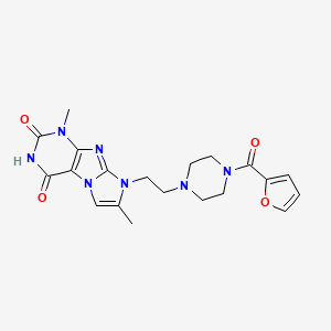 molecular formula C20H23N7O4 B2660838 8-(2-(4-(furan-2-carbonyl)piperazin-1-yl)ethyl)-1,7-dimethyl-1H-imidazo[2,1-f]purine-2,4(3H,8H)-dione CAS No. 919034-64-3