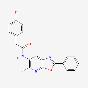 B2660846 2-(4-fluorophenyl)-N-(5-methyl-2-phenyloxazolo[5,4-b]pyridin-6-yl)acetamide CAS No. 2034317-39-8
