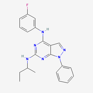 molecular formula C21H21FN6 B2660954 (3-Fluorophenyl){6-[(methylpropyl)amino]-1-phenylpyrazolo[4,5-e]pyrimidin-4-yl}amine CAS No. 955304-28-6