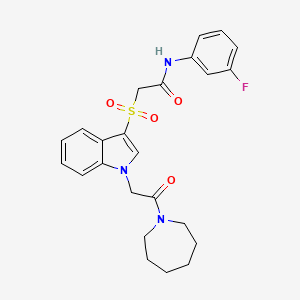 molecular formula C24H26FN3O4S B2660970 2-((1-(2-(azepan-1-yl)-2-oxoethyl)-1H-indol-3-yl)sulfonyl)-N-(3-fluorophenyl)acetamide CAS No. 878059-08-6