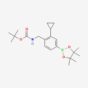 molecular formula C21H32BNO4 B2660992 Tert-butyl N-[[2-cyclopropyl-4-(4,4,5,5-tetramethyl-1,3,2-dioxaborolan-2-yl)phenyl]methyl]carbamate CAS No. 2388488-83-1
