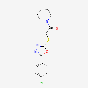 molecular formula C15H16ClN3O2S B2661000 2-[5-(4-Chloro-phenyl)-[1,3,4]oxadiazol-2-ylsulfanyl]-1-piperidin-1-yl-ethanone CAS No. 484695-30-9