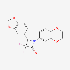 molecular formula C18H13F2NO5 B2661005 4-(1,3-Benzodioxol-5-yl)-1-(2,3-dihydro-1,4-benzodioxin-6-yl)-3,3-difluoroazetidin-2-one CAS No. 326613-91-6