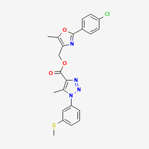 molecular formula C22H19ClN4O3S B2661006 (2-(4-chlorophenyl)-5-methyloxazol-4-yl)methyl 5-methyl-1-(3-(methylthio)phenyl)-1H-1,2,3-triazole-4-carboxylate CAS No. 946306-78-1