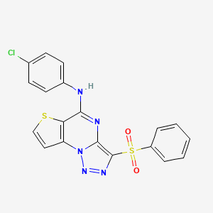 molecular formula C19H12ClN5O2S2 B2661014 N-(4-chlorophenyl)-3-(phenylsulfonyl)thieno[2,3-e][1,2,3]triazolo[1,5-a]pyrimidin-5-amine CAS No. 892730-83-5