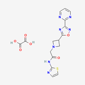 molecular formula C16H15N7O6S B2661023 2-(3-(3-(pyrimidin-2-yl)-1,2,4-oxadiazol-5-yl)azetidin-1-yl)-N-(thiazol-2-yl)acetamide oxalate CAS No. 1351613-48-3