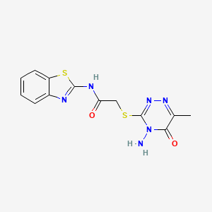 molecular formula C13H12N6O2S2 B2661047 2-[(4-amino-6-methyl-5-oxo-1,2,4-triazin-3-yl)sulfanyl]-N-(1,3-benzothiazol-2-yl)acetamide CAS No. 869067-86-7