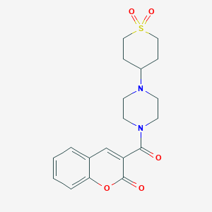 molecular formula C19H22N2O5S B2661053 3-(4-(1,1-dioxidotetrahydro-2H-thiopyran-4-yl)piperazine-1-carbonyl)-2H-chromen-2-one CAS No. 2034320-73-3