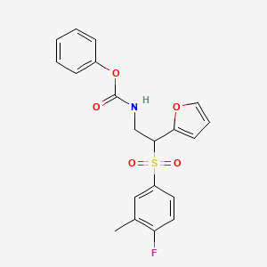 molecular formula C20H18FNO5S B2661084 Phenyl (2-((4-fluoro-3-methylphenyl)sulfonyl)-2-(furan-2-yl)ethyl)carbamate CAS No. 897620-48-3