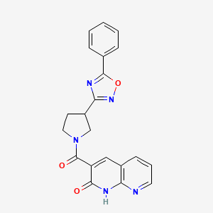 molecular formula C21H17N5O3 B2661117 3-(3-(5-phenyl-1,2,4-oxadiazol-3-yl)pyrrolidine-1-carbonyl)-1,8-naphthyridin-2(1H)-one CAS No. 2034322-87-5