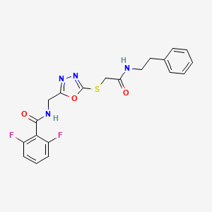 molecular formula C20H18F2N4O3S B2661118 2,6-difluoro-N-((5-((2-oxo-2-(phenethylamino)ethyl)thio)-1,3,4-oxadiazol-2-yl)methyl)benzamide CAS No. 906155-53-1