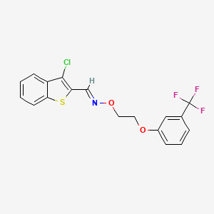 molecular formula C18H13ClF3NO2S B2661127 3-chloro-1-benzothiophene-2-carbaldehyde O-{2-[3-(trifluoromethyl)phenoxy]ethyl}oxime CAS No. 477859-25-9