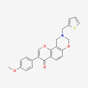 molecular formula C23H19NO4S B2661153 3-(4-methoxyphenyl)-9-(thiophen-2-ylmethyl)-9,10-dihydro-4H,8H-chromeno[8,7-e][1,3]oxazin-4-one CAS No. 929809-11-0