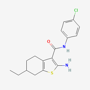 molecular formula C17H19ClN2OS B2661154 2-amino-N-(4-chlorophenyl)-6-ethyl-4,5,6,7-tetrahydro-1-benzothiophene-3-carboxamide CAS No. 669738-72-1