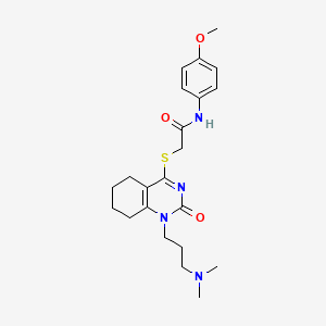 molecular formula C22H30N4O3S B2661160 2-((1-(3-(dimethylamino)propyl)-2-oxo-1,2,5,6,7,8-hexahydroquinazolin-4-yl)thio)-N-(4-methoxyphenyl)acetamide CAS No. 941872-73-7