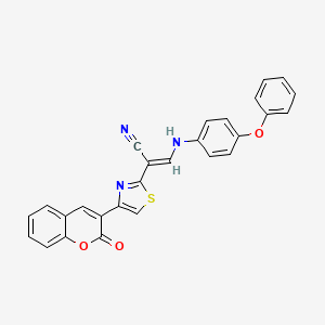 molecular formula C27H17N3O3S B2661167 (E)-2-(4-(2-oxo-2H-chromen-3-yl)thiazol-2-yl)-3-((4-phenoxyphenyl)amino)acrylonitrile CAS No. 683258-29-9
