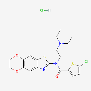 molecular formula C20H23Cl2N3O3S2 B2661176 5-chloro-N-(2-(diethylamino)ethyl)-N-(6,7-dihydro-[1,4]dioxino[2',3':4,5]benzo[1,2-d]thiazol-2-yl)thiophene-2-carboxamide hydrochloride CAS No. 1216760-41-6
