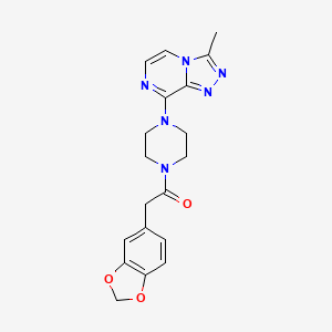 molecular formula C19H20N6O3 B2661195 2-(Benzo[d][1,3]dioxol-5-yl)-1-(4-(3-methyl-[1,2,4]triazolo[4,3-a]pyrazin-8-yl)piperazin-1-yl)ethanone CAS No. 2034507-07-6