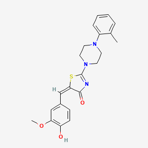 molecular formula C22H23N3O3S B2661215 (E)-5-(4-hydroxy-3-methoxybenzylidene)-2-(4-(o-tolyl)piperazin-1-yl)thiazol-4(5H)-one CAS No. 840509-28-6