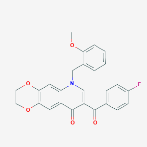 molecular formula C26H20FNO5 B2661220 8-(4-fluorobenzoyl)-6-[(2-methoxyphenyl)methyl]-2H,3H,6H,9H-[1,4]dioxino[2,3-g]quinolin-9-one CAS No. 904451-34-9
